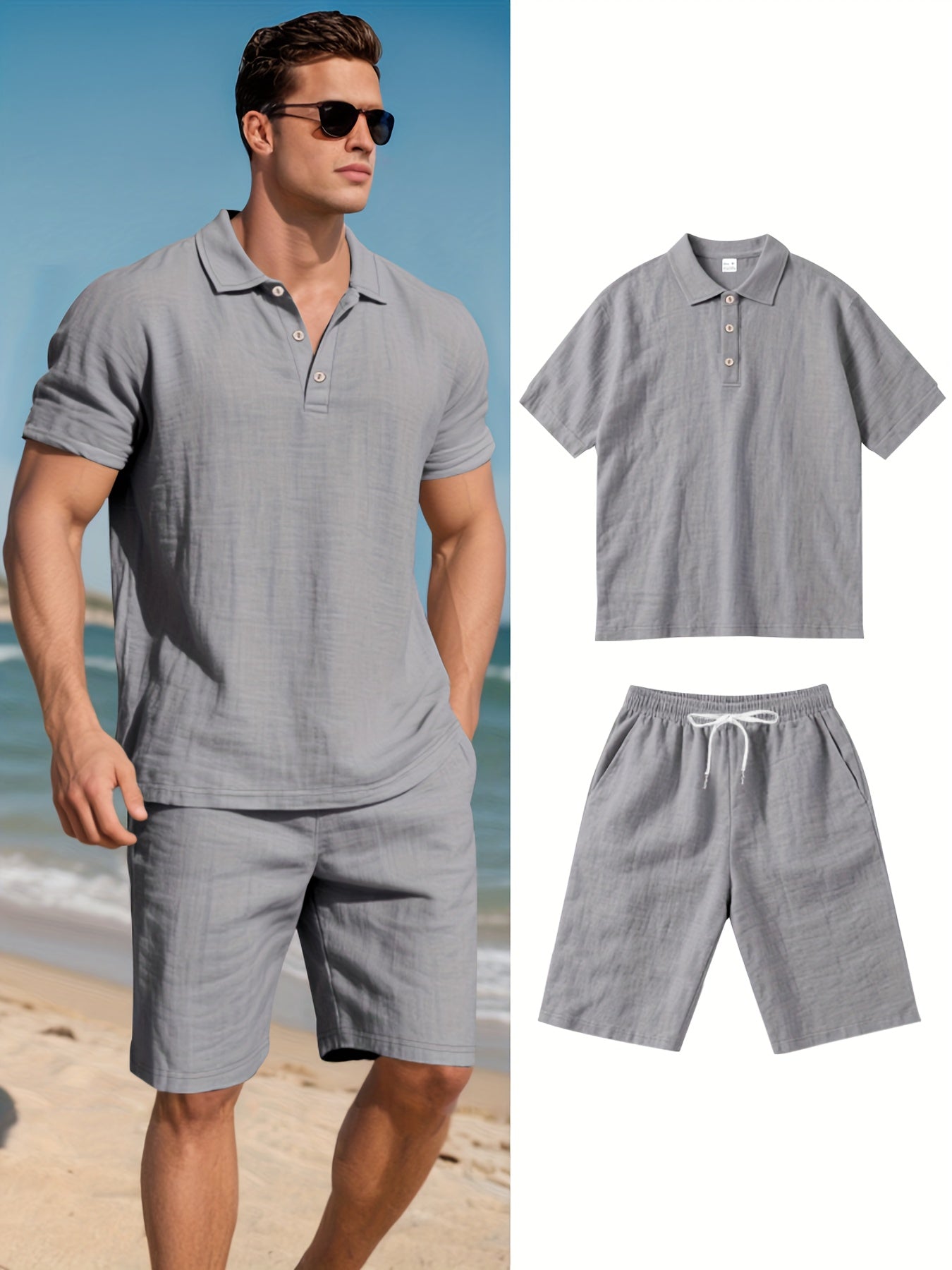 Conjunto de Polo y Pantalón Corto de Lino para Hombre