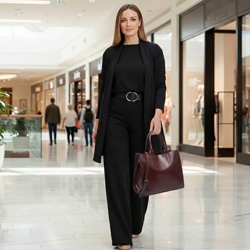 Conjunto elegante de 3 piezas: cárdigan largo + top + pantalón