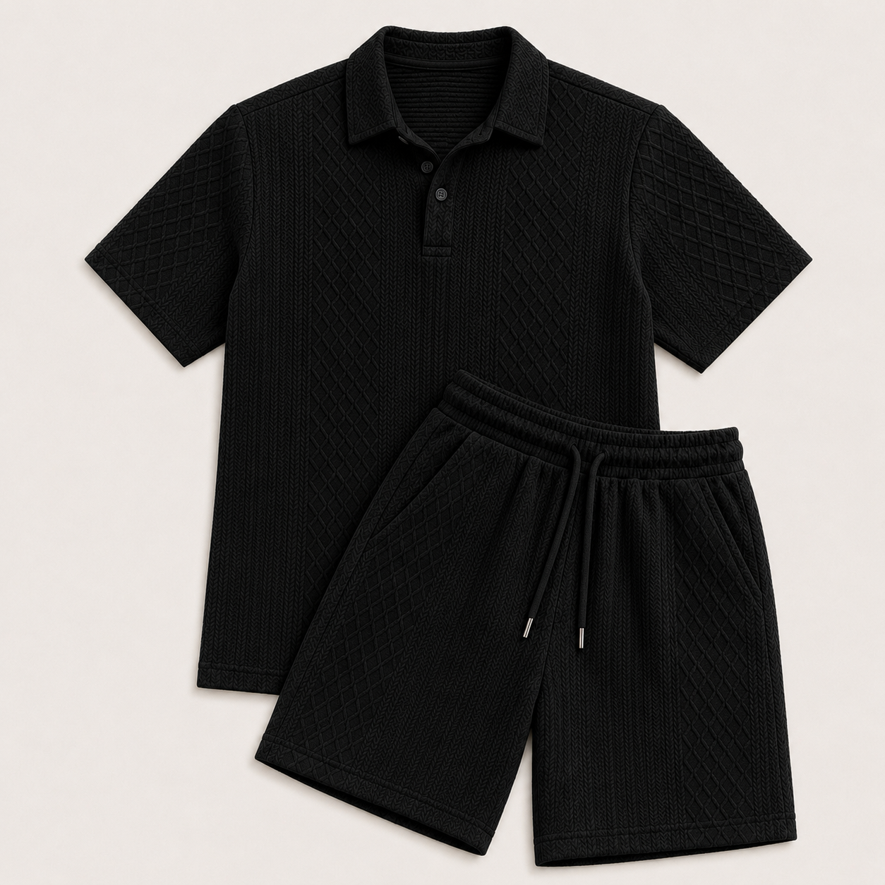 Conjunto para Hombre de Polo y Shorts con Patrón Texturizado Diagonal