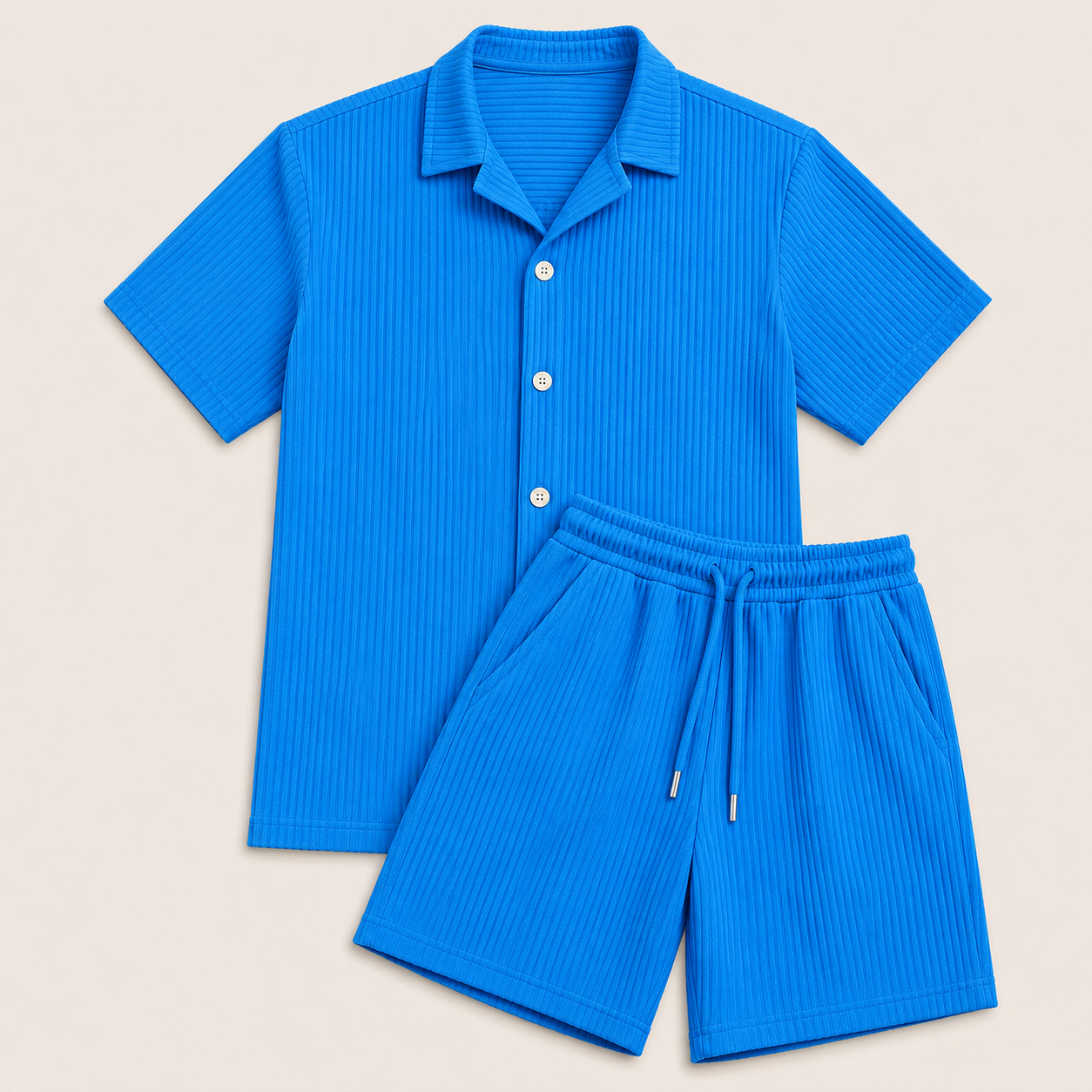 Conjunto de Dos Piezas para Hombre con Camisa de Manga Corta y Pantalones Cortos