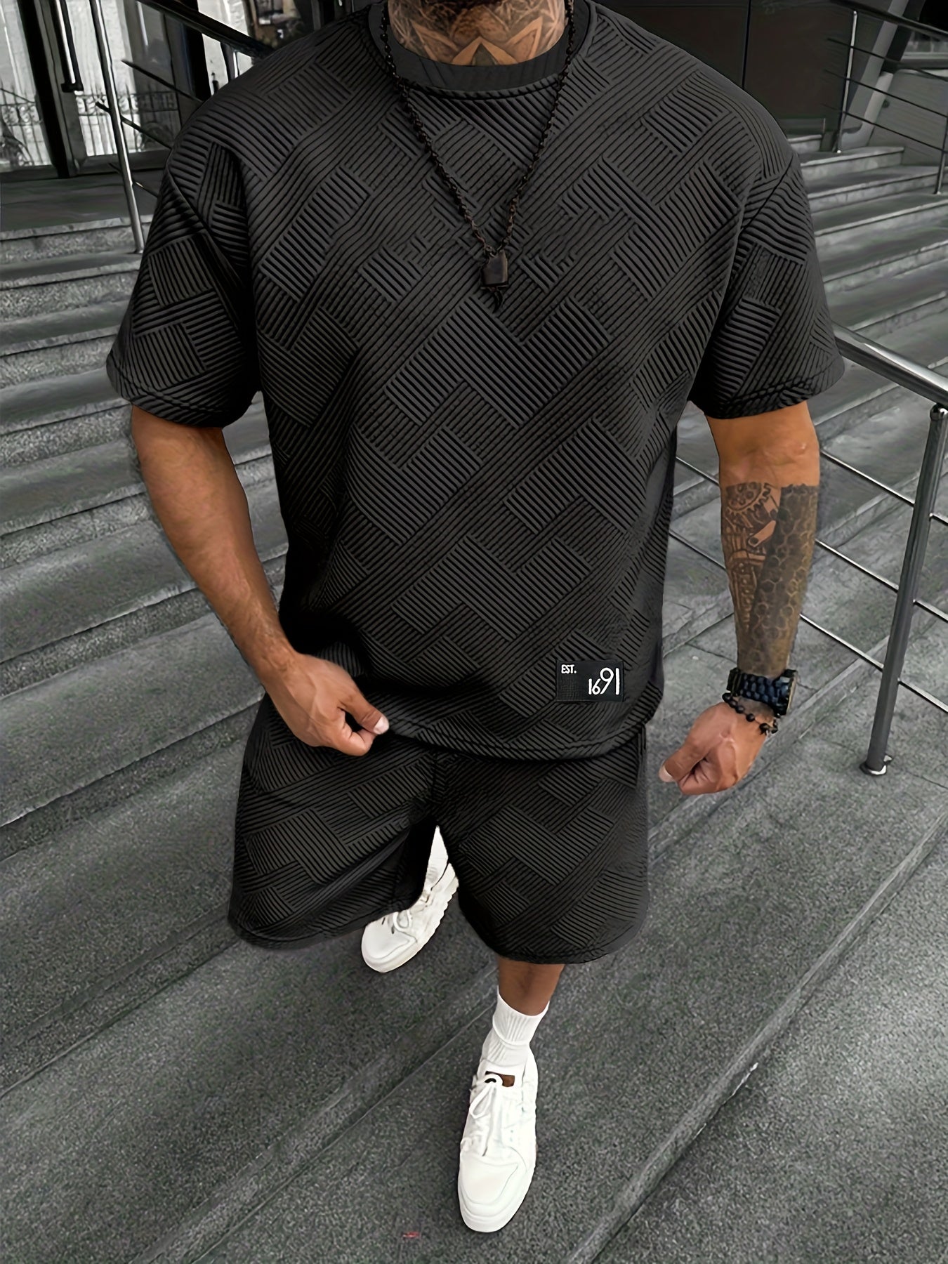Conjunto de Camiseta Jacquard y Pantalón Corto para Hombre