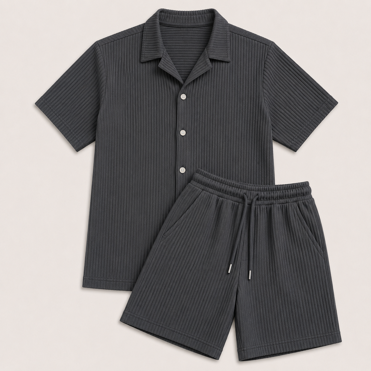 Conjunto de Dos Piezas para Hombre con Camisa de Manga Corta y Pantalones Cortos