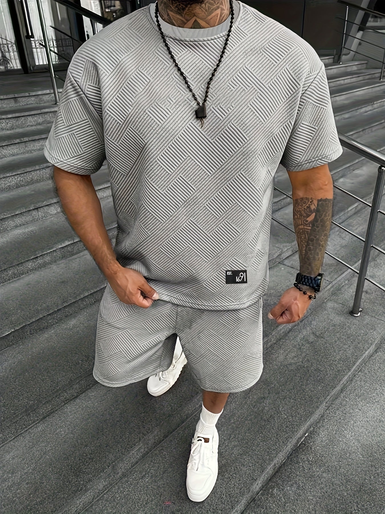 Conjunto de Camiseta Jacquard y Pantalón Corto para Hombre