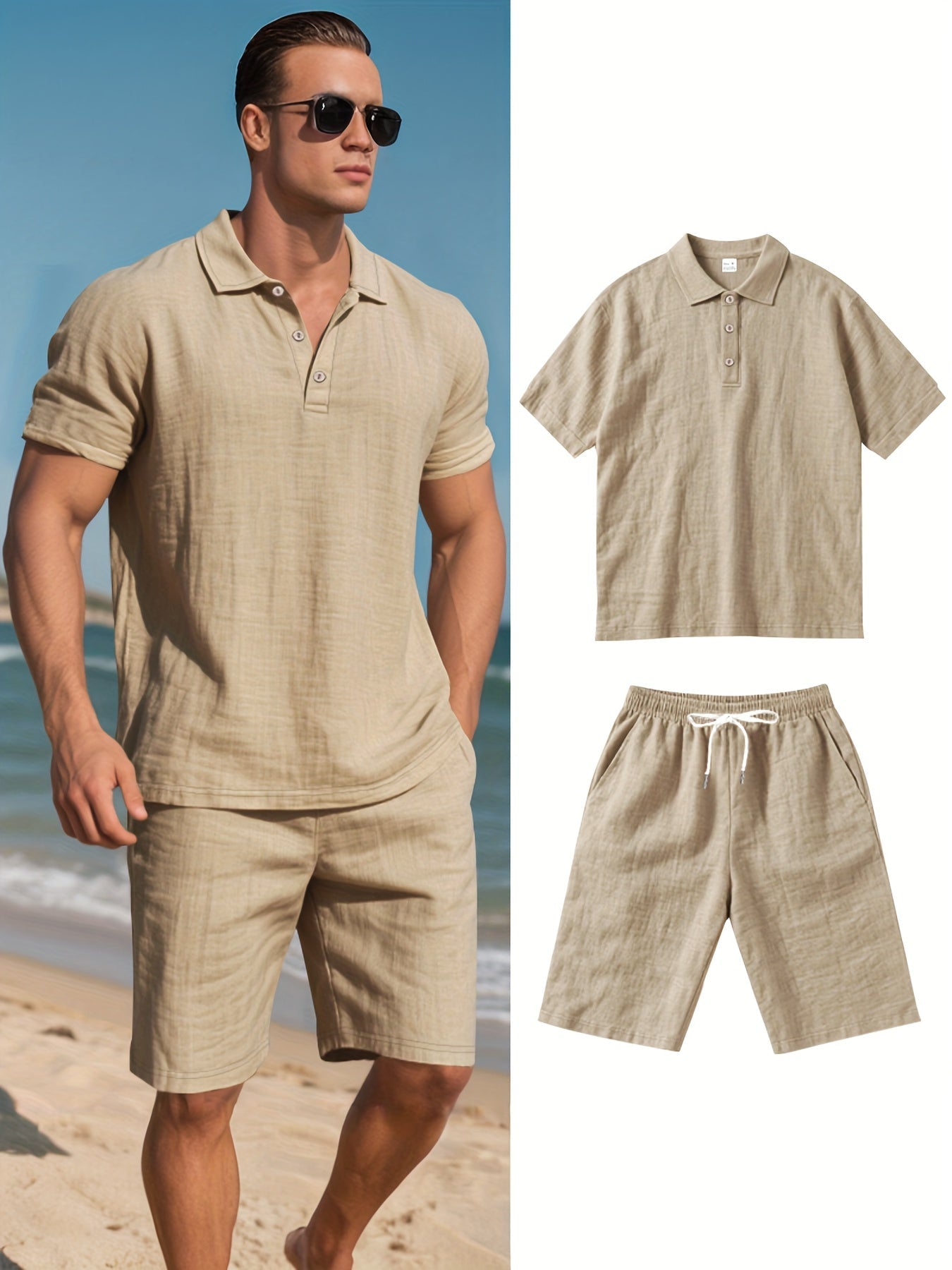 Conjunto de Polo y Pantalón Corto de Lino para Hombre