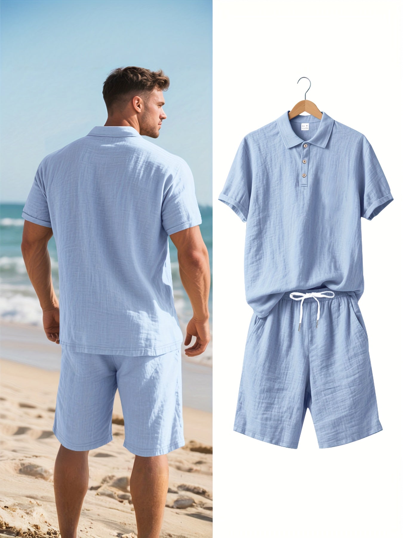 Conjunto de Polo y Pantalón Corto de Lino para Hombre