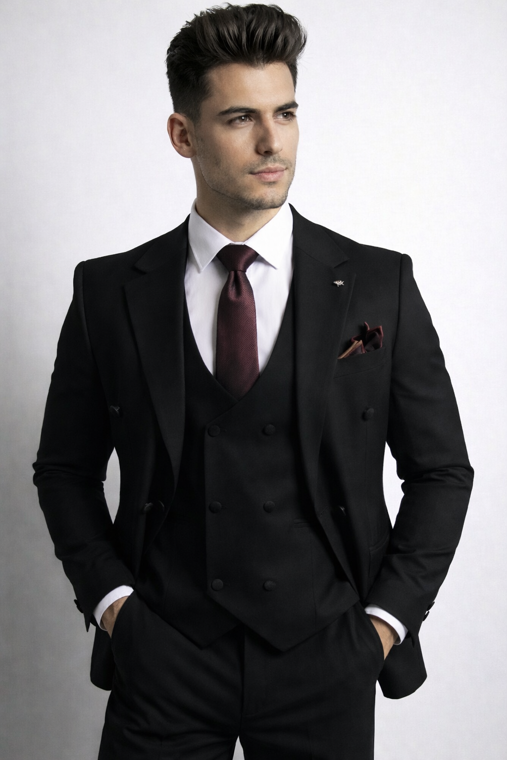 Traje de tres piezas de calidad premium con rayas sutiles  - distinción con personalidad.