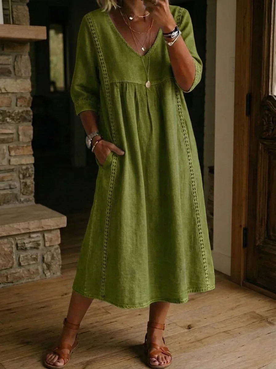 Sevilla - Vestido midi de manga 3/4 con corte relajado