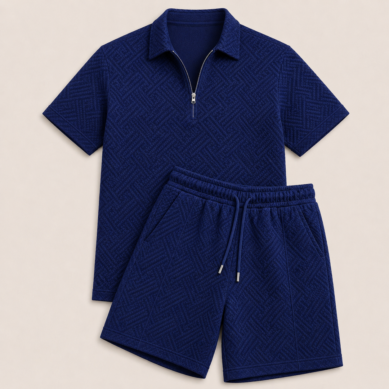 Conjunto de verano para hombre con camiseta con cremallera y pantalón corto casual