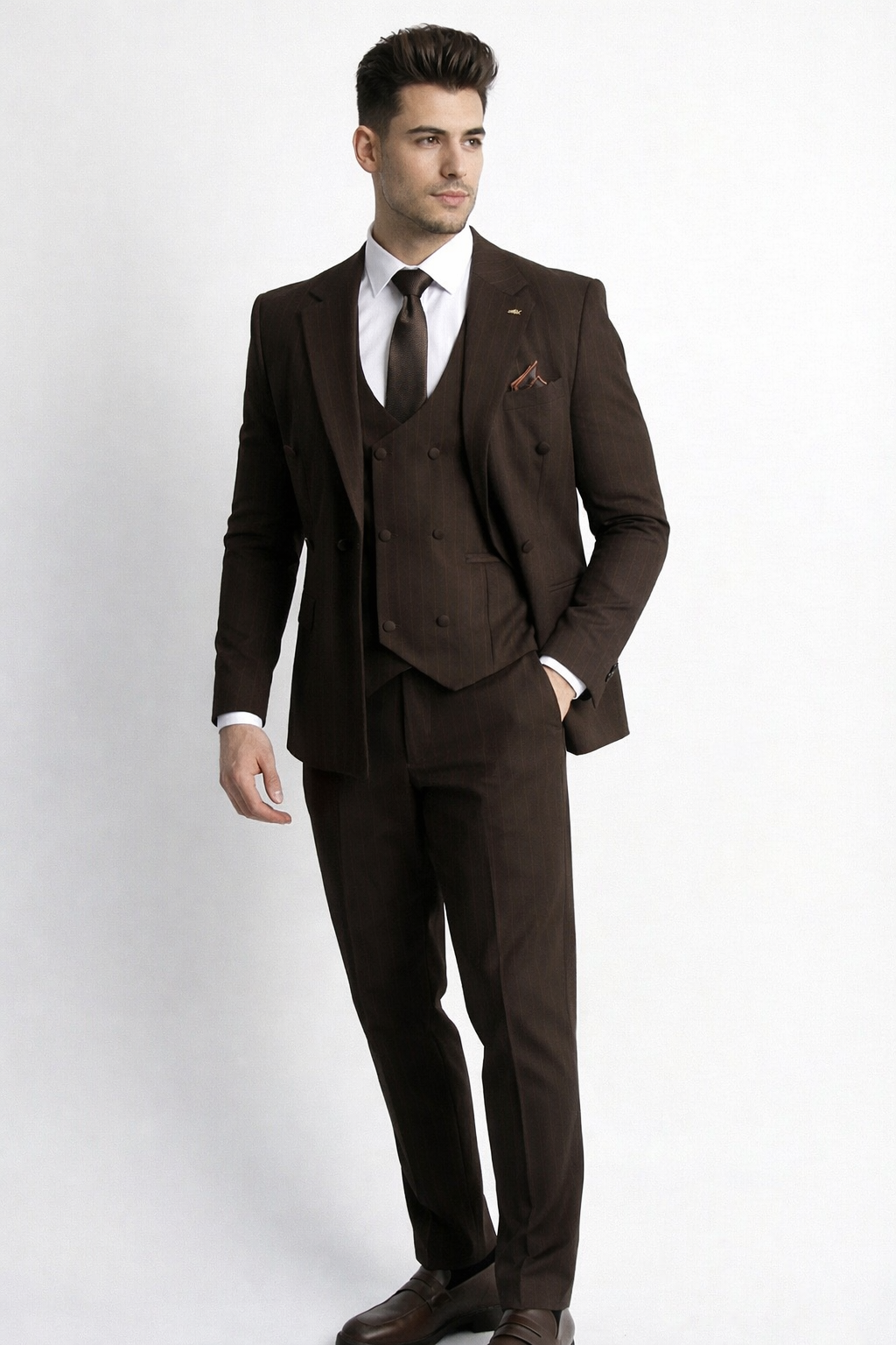 Traje de tres piezas de calidad premium con rayas sutiles  - distinción con personalidad.