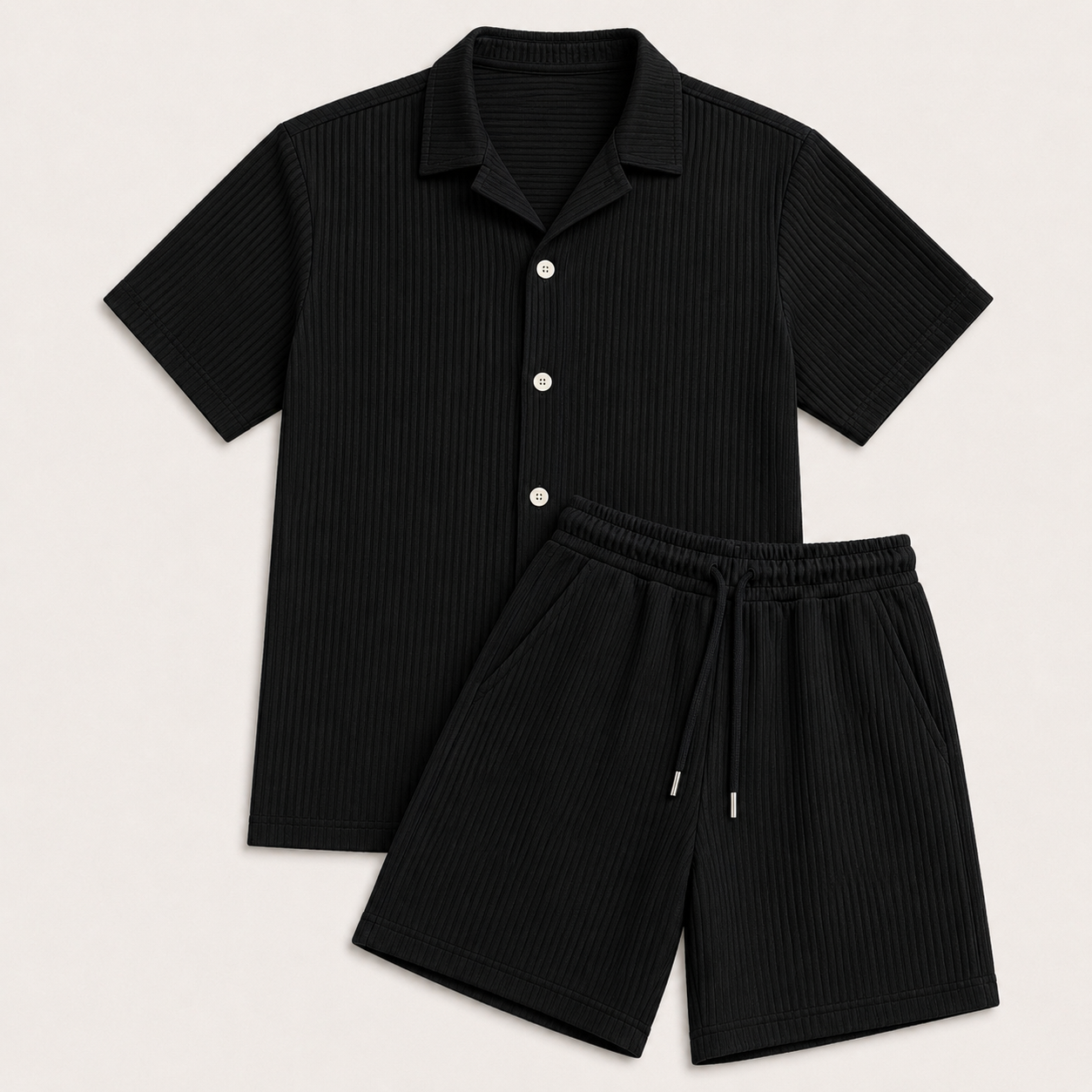 Conjunto de Dos Piezas para Hombre con Camisa de Manga Corta y Pantalones Cortos