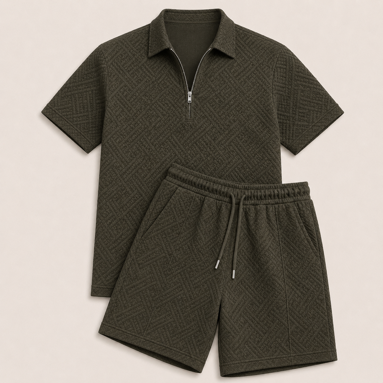 Conjunto de verano para hombre con camiseta con cremallera y pantalón corto casual