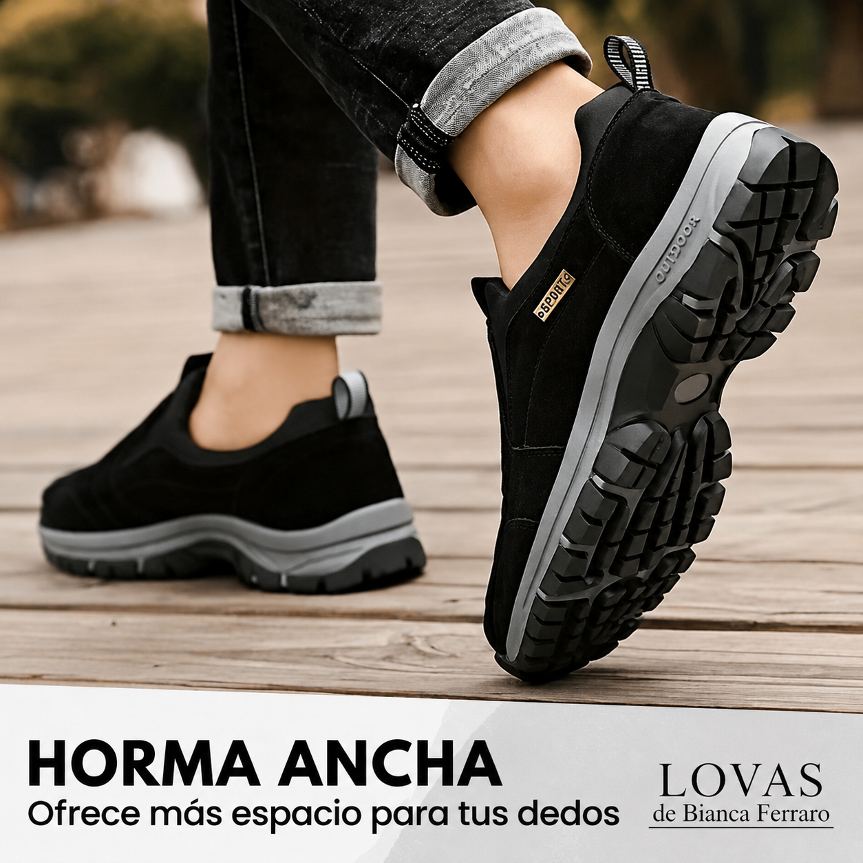 Zapato para caminar sin dolor — especialmente diseñado para personas con pies anchos o molestias en los pies.