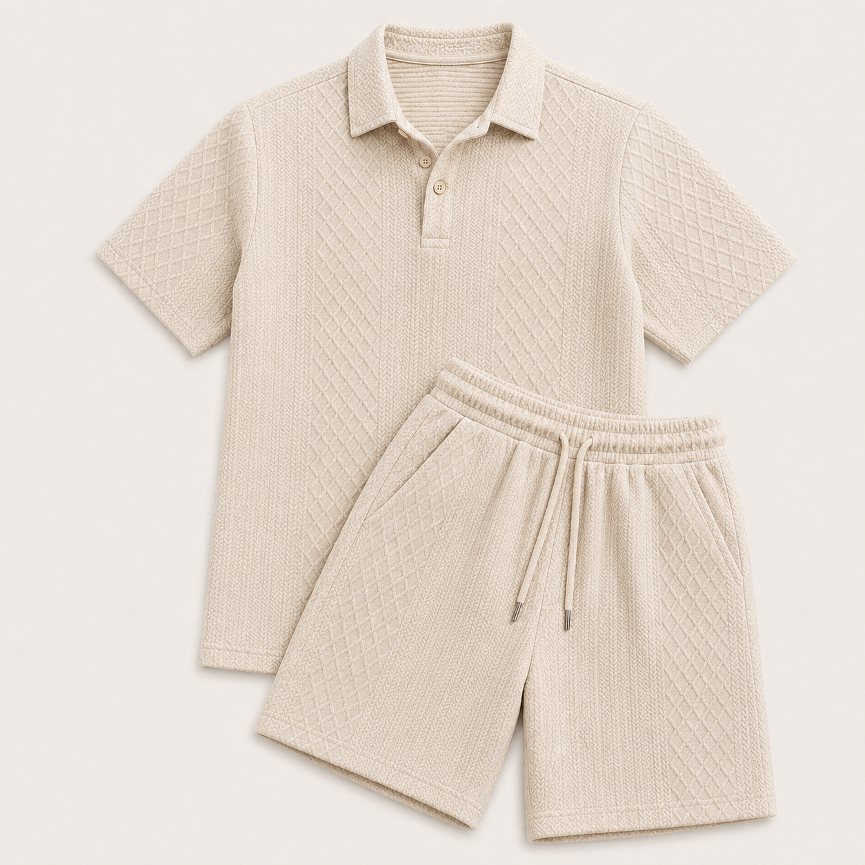 Conjunto para Hombre de Polo y Shorts con Patrón Texturizado Diagonal