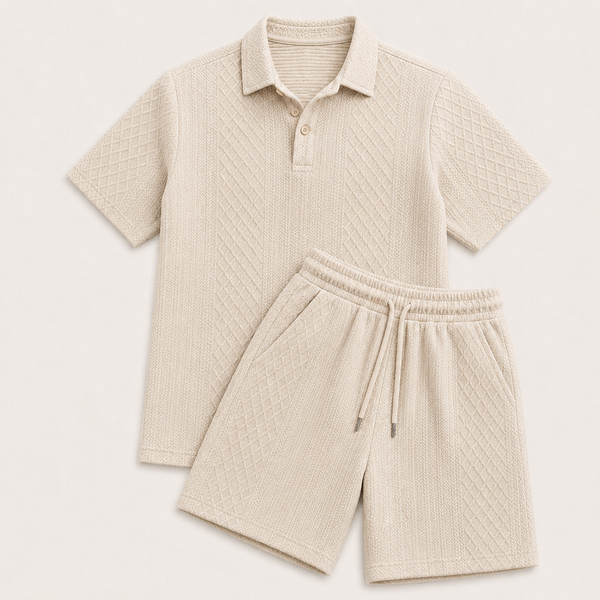 Conjunto para Hombre de Polo y Shorts con Patrón Texturizado Diagonal