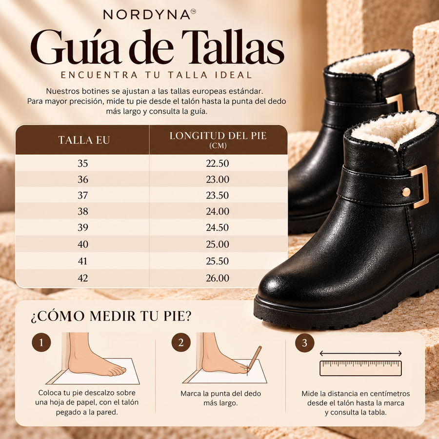 Guía de tallas de NORDYNA | Botines de invierno para mujer cálidos y elegantes