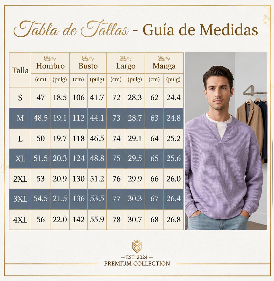 Guía de tallas de Lorenzo | Jersey Waffle Doble Capa