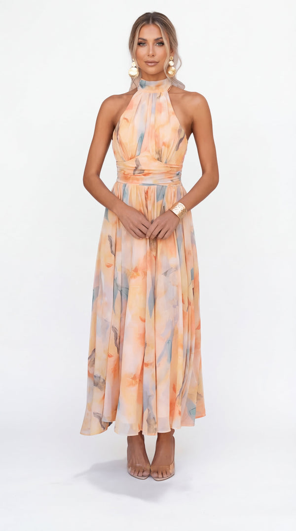 ESTHER | Vestido Halter de Estilo Acuarela