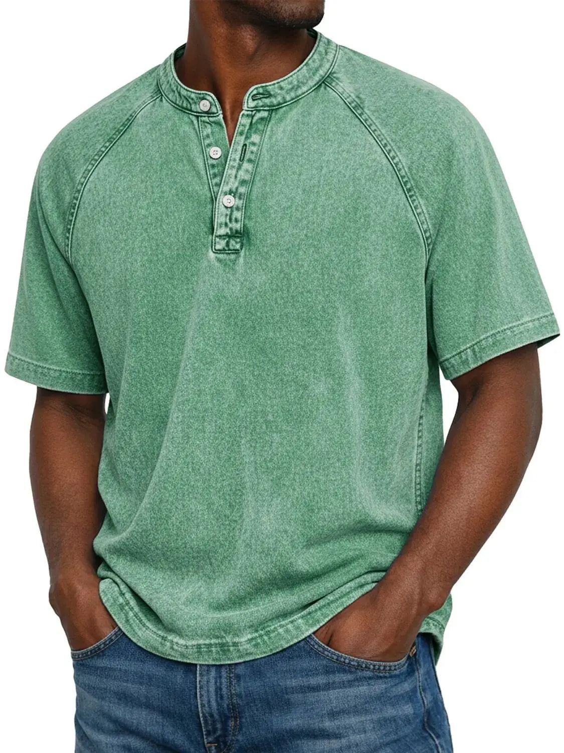 Pedro - Camiseta de algodón cuello Henley vintage