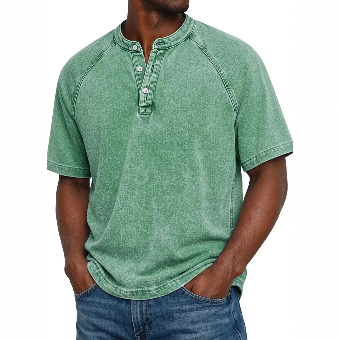 Pedro - Camiseta de algodón cuello Henley vintage
