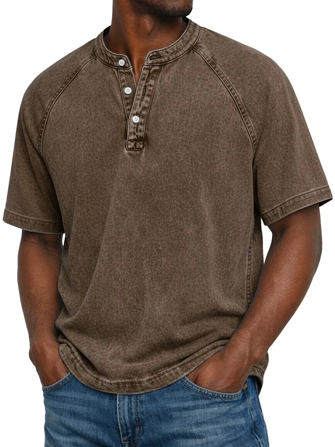 Pedro - Camiseta de algodón cuello Henley vintage