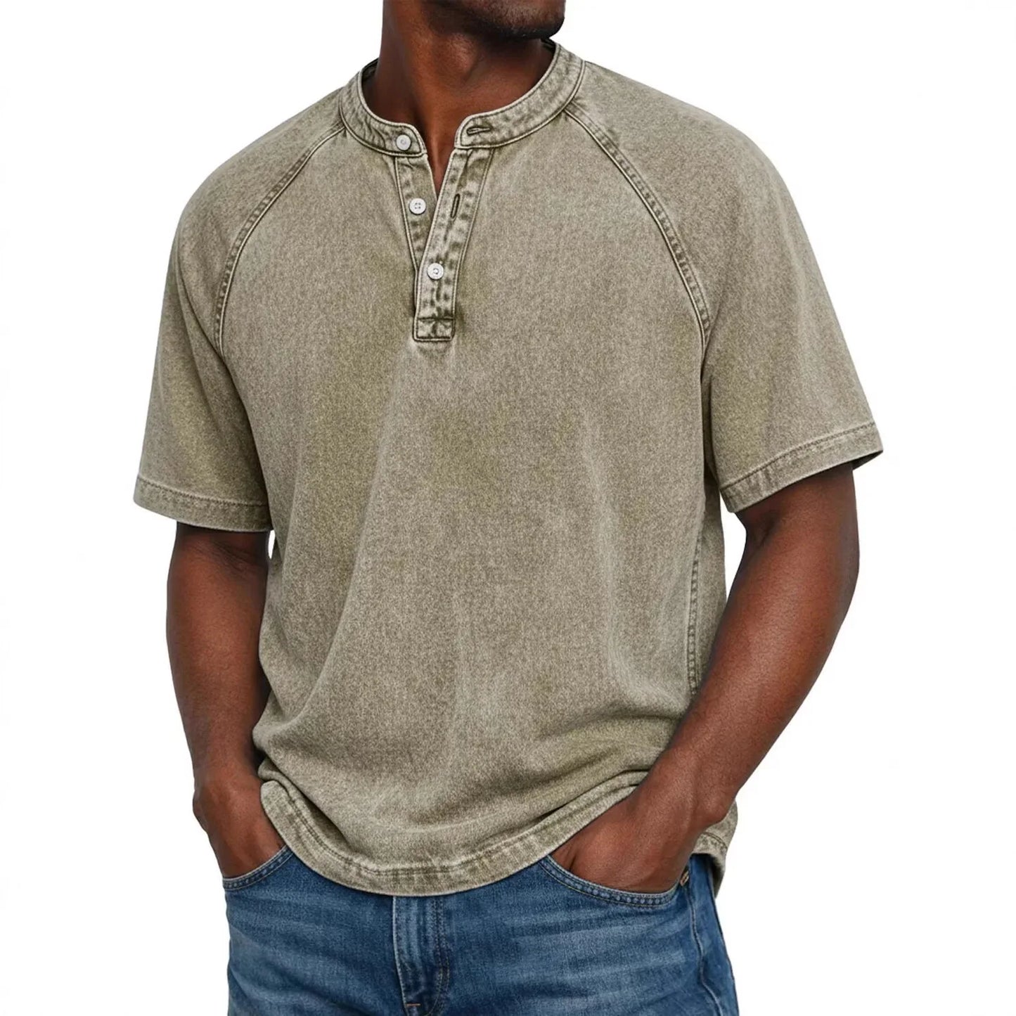 Pedro - Camiseta de algodón cuello Henley vintage