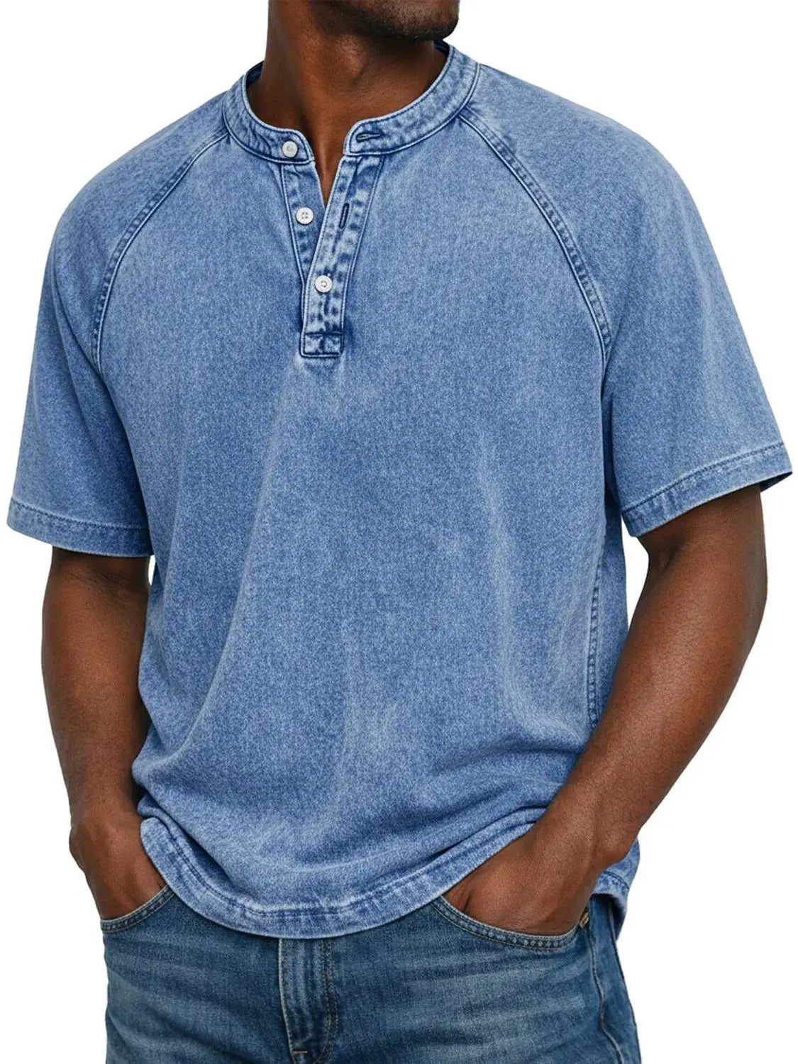 Pedro - Camiseta de algodón cuello Henley vintage