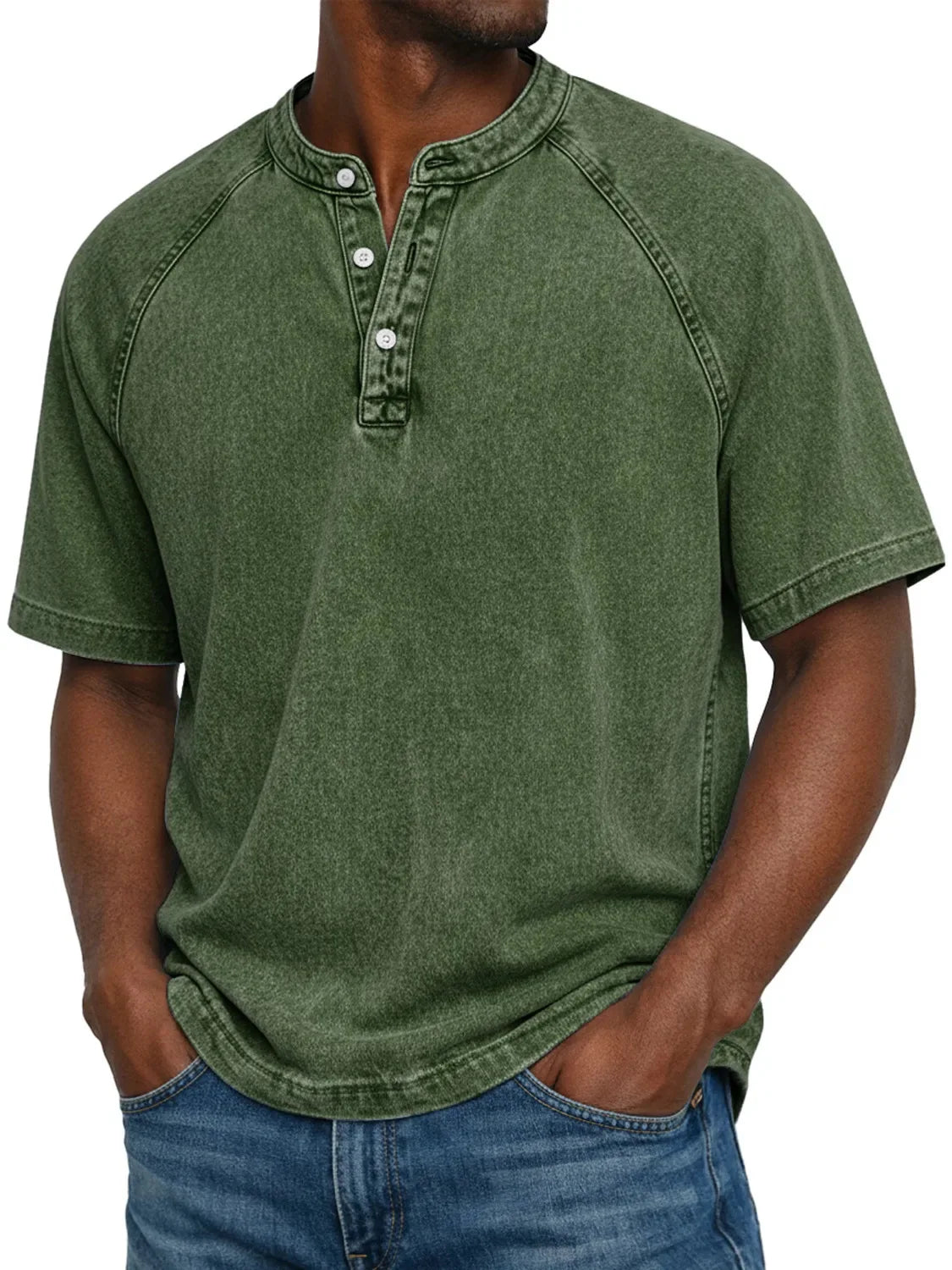 Pedro - Camiseta de algodón cuello Henley vintage