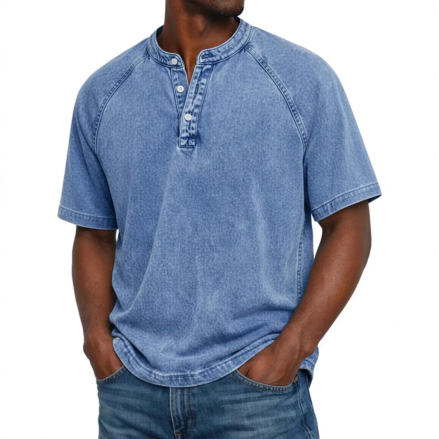 Pedro - Camiseta de algodón cuello Henley vintage