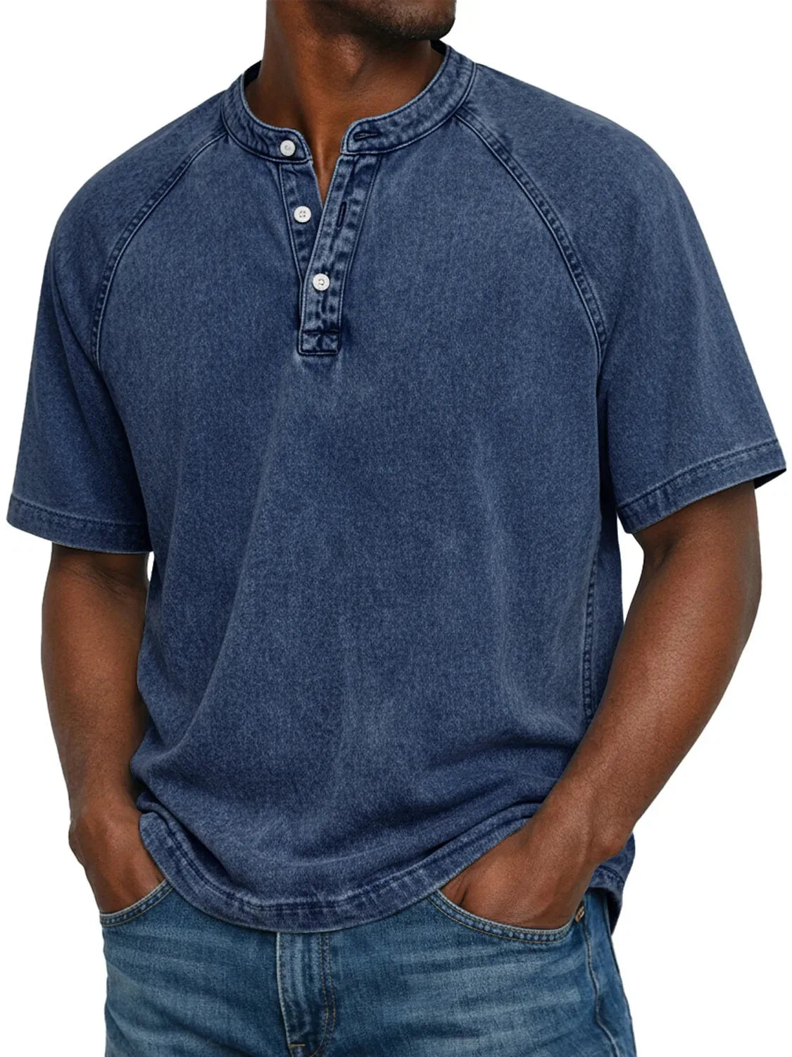Pedro - Camiseta de algodón cuello Henley vintage