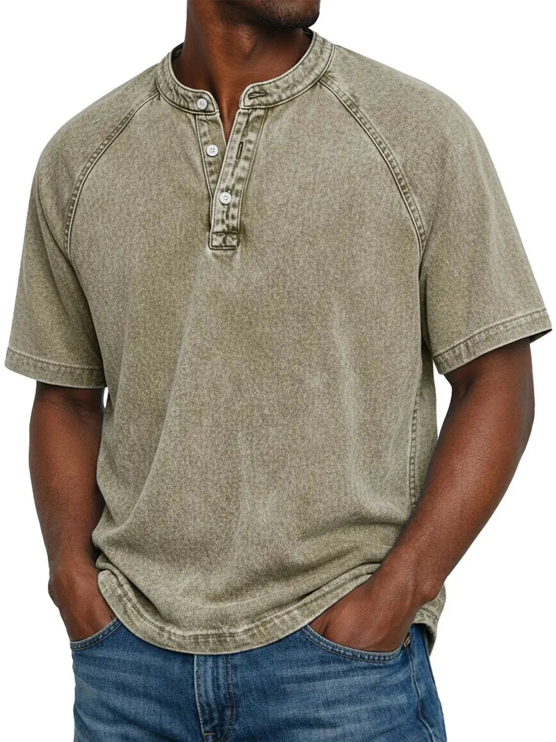 Pedro - Camiseta de algodón cuello Henley vintage