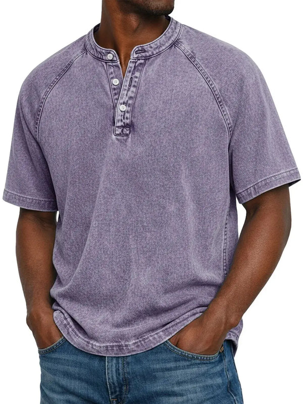 Pedro - Camiseta de algodón cuello Henley vintage