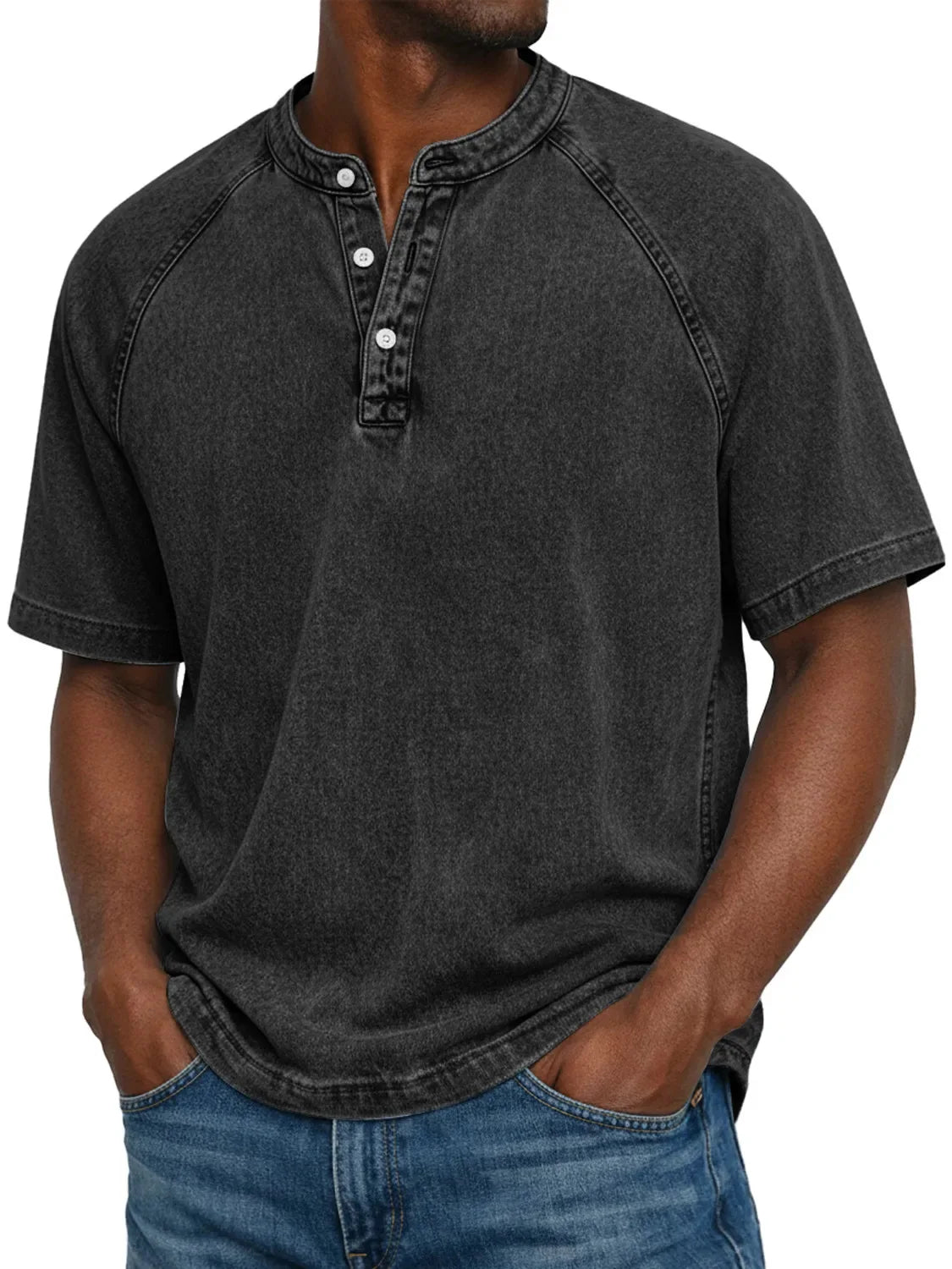 Pedro - Camiseta de algodón cuello Henley vintage