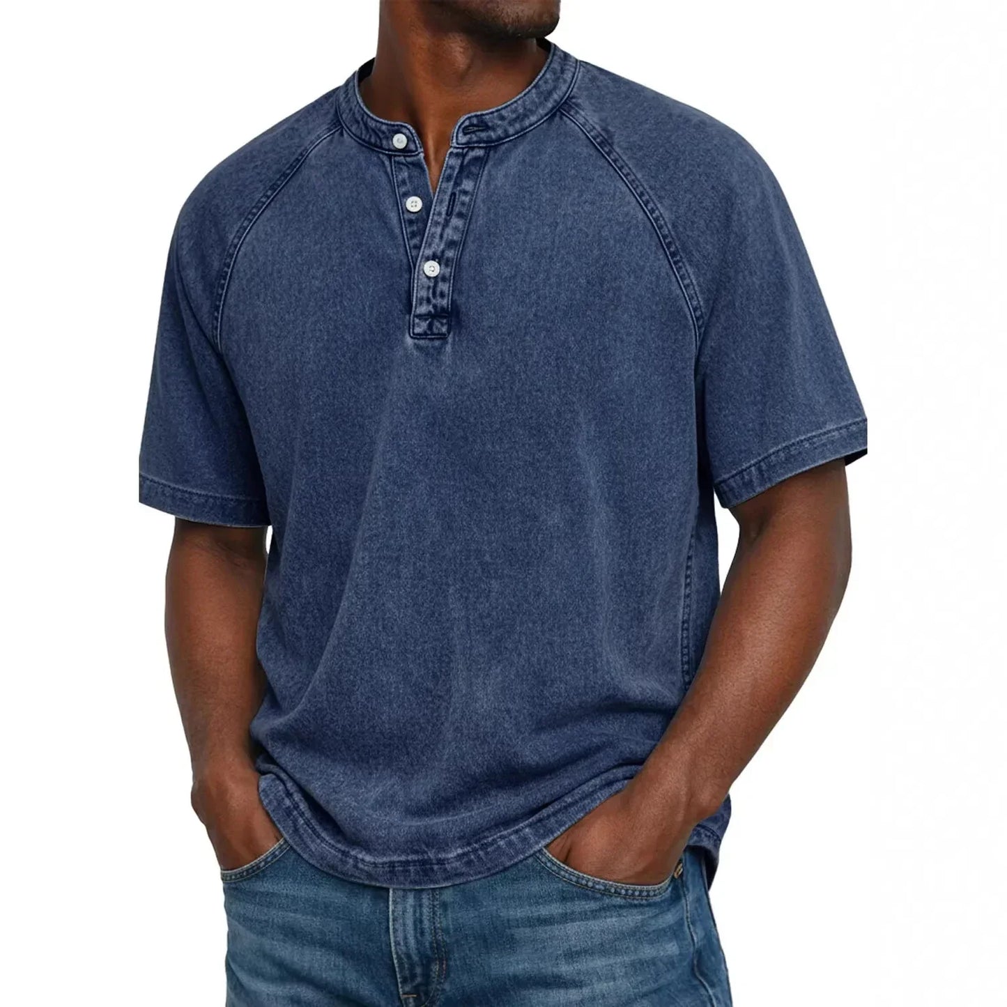 Pedro - Camiseta de algodón cuello Henley vintage