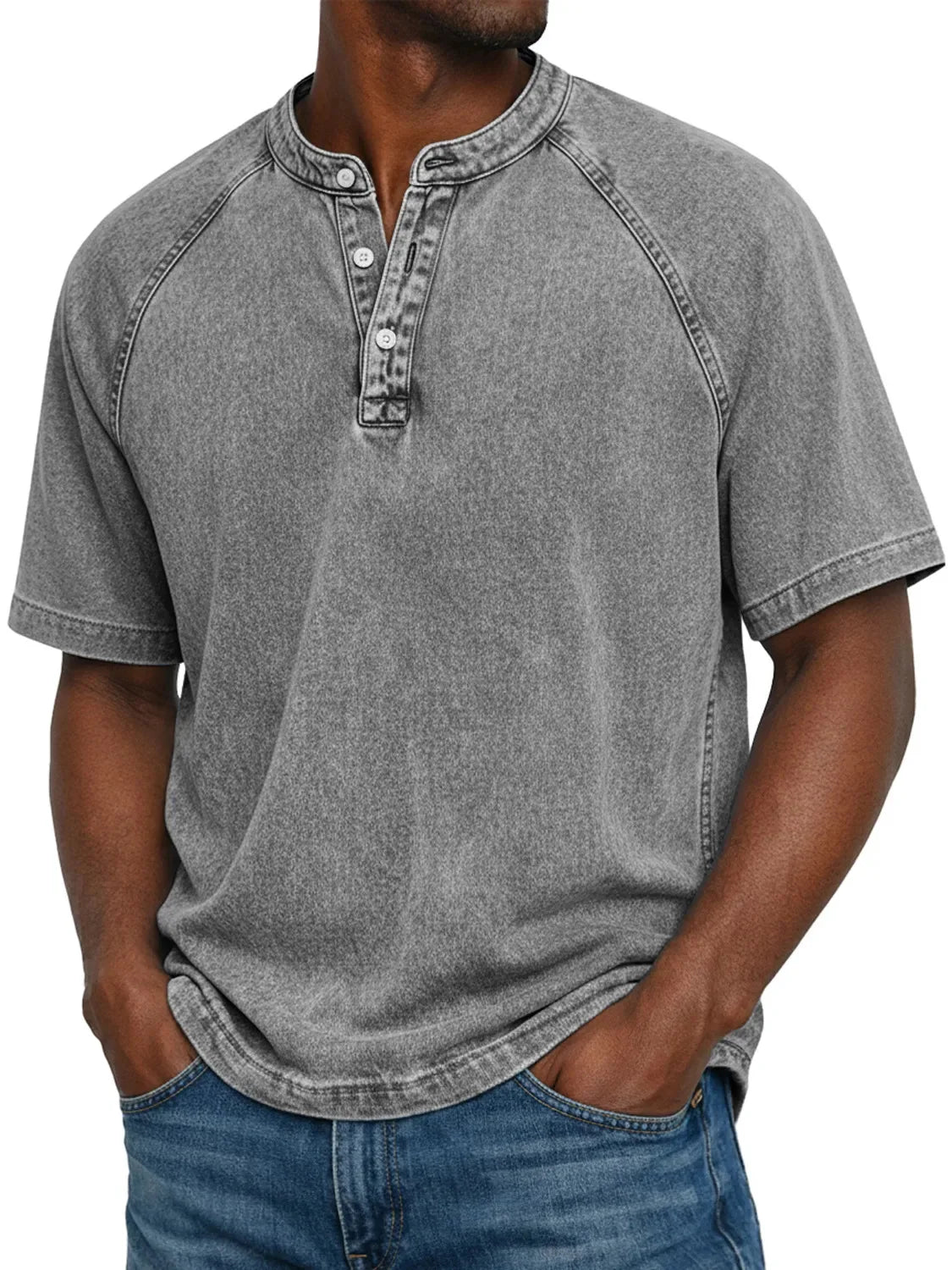 Pedro - Camiseta de algodón cuello Henley vintage