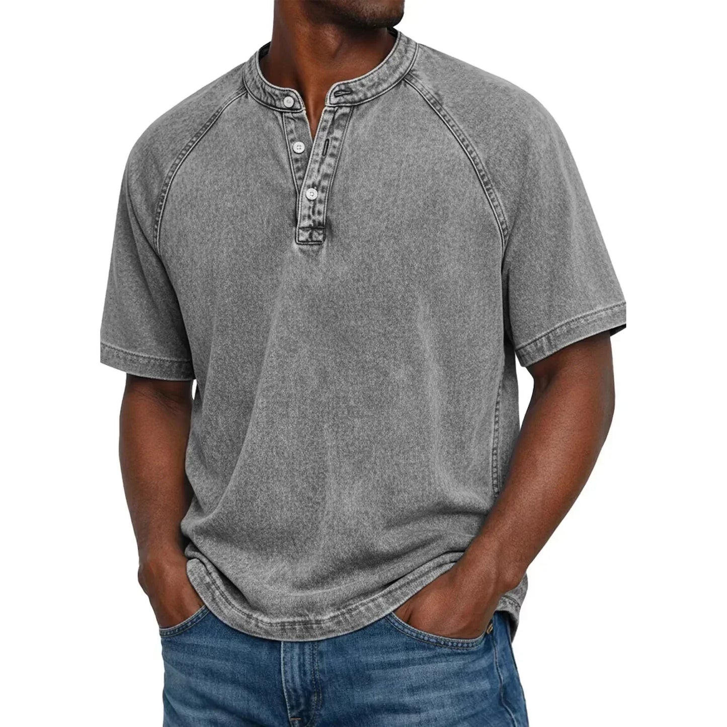 Pedro - Camiseta de algodón cuello Henley vintage