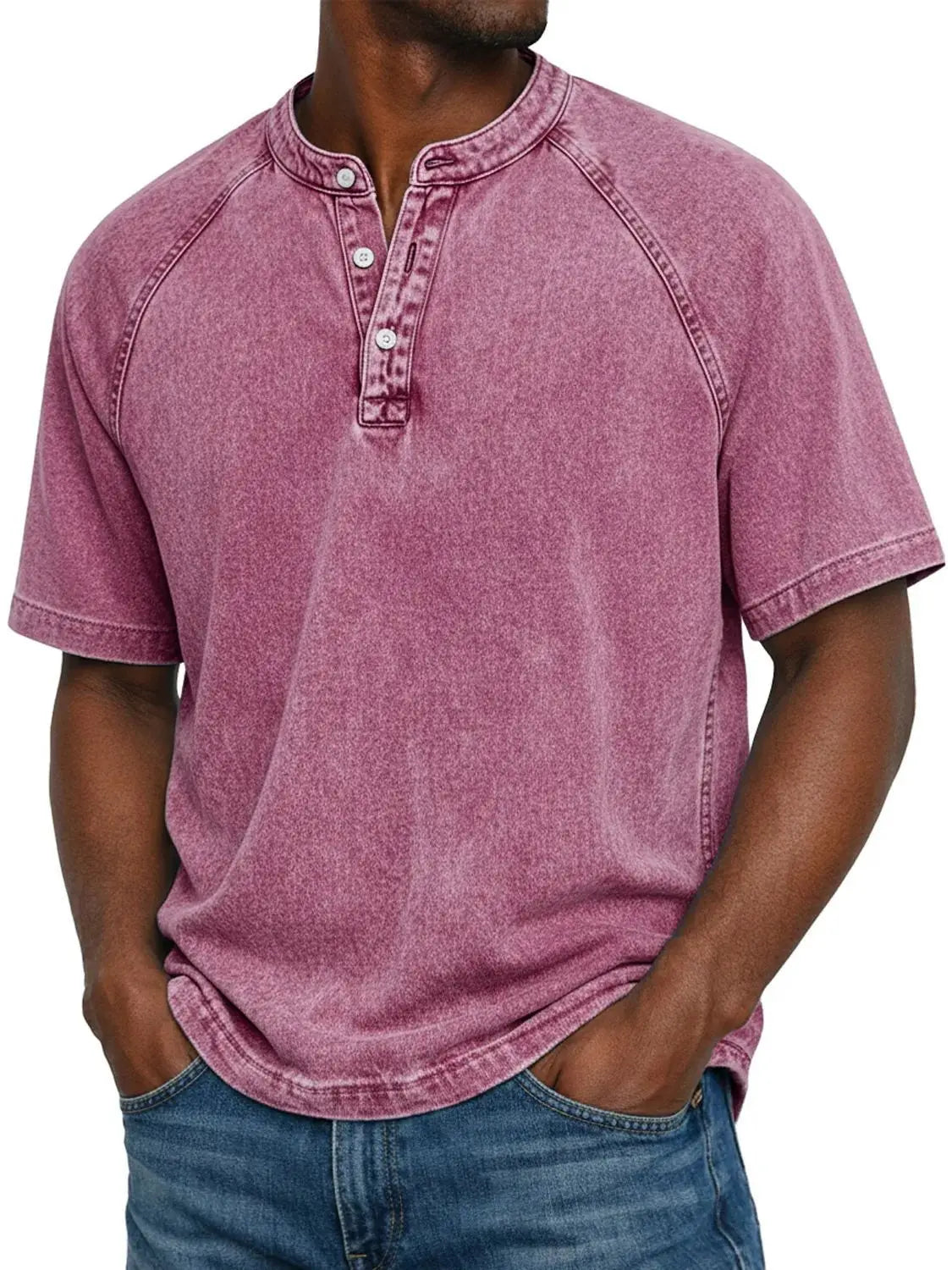 Pedro - Camiseta de algodón cuello Henley vintage