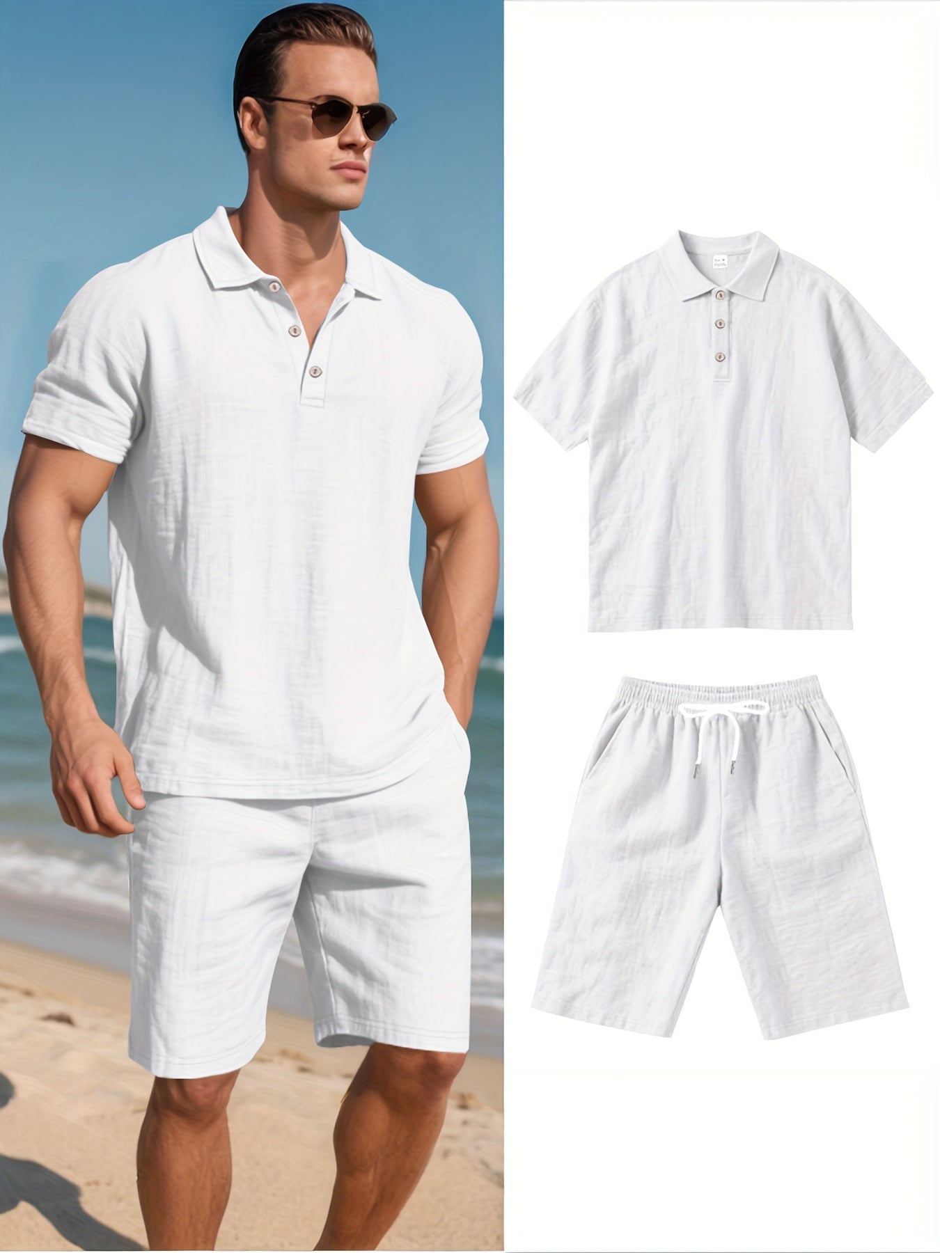 Conjunto de Polo y Pantalón Corto de Lino para Hombre
