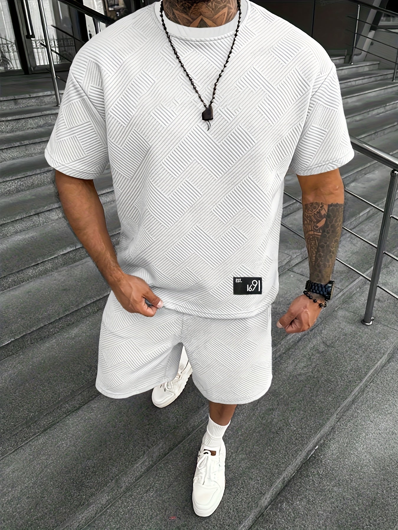 Conjunto de Camiseta Jacquard y Pantalón Corto para Hombre