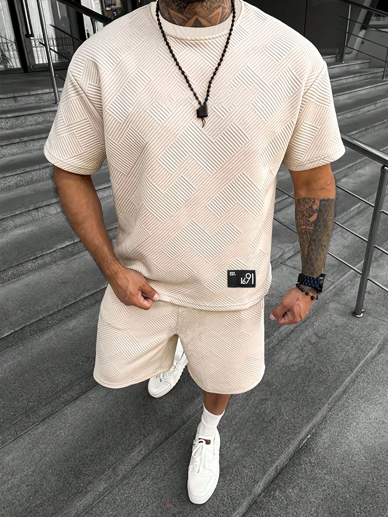 Conjunto de Camiseta Jacquard y Pantalón Corto para Hombre