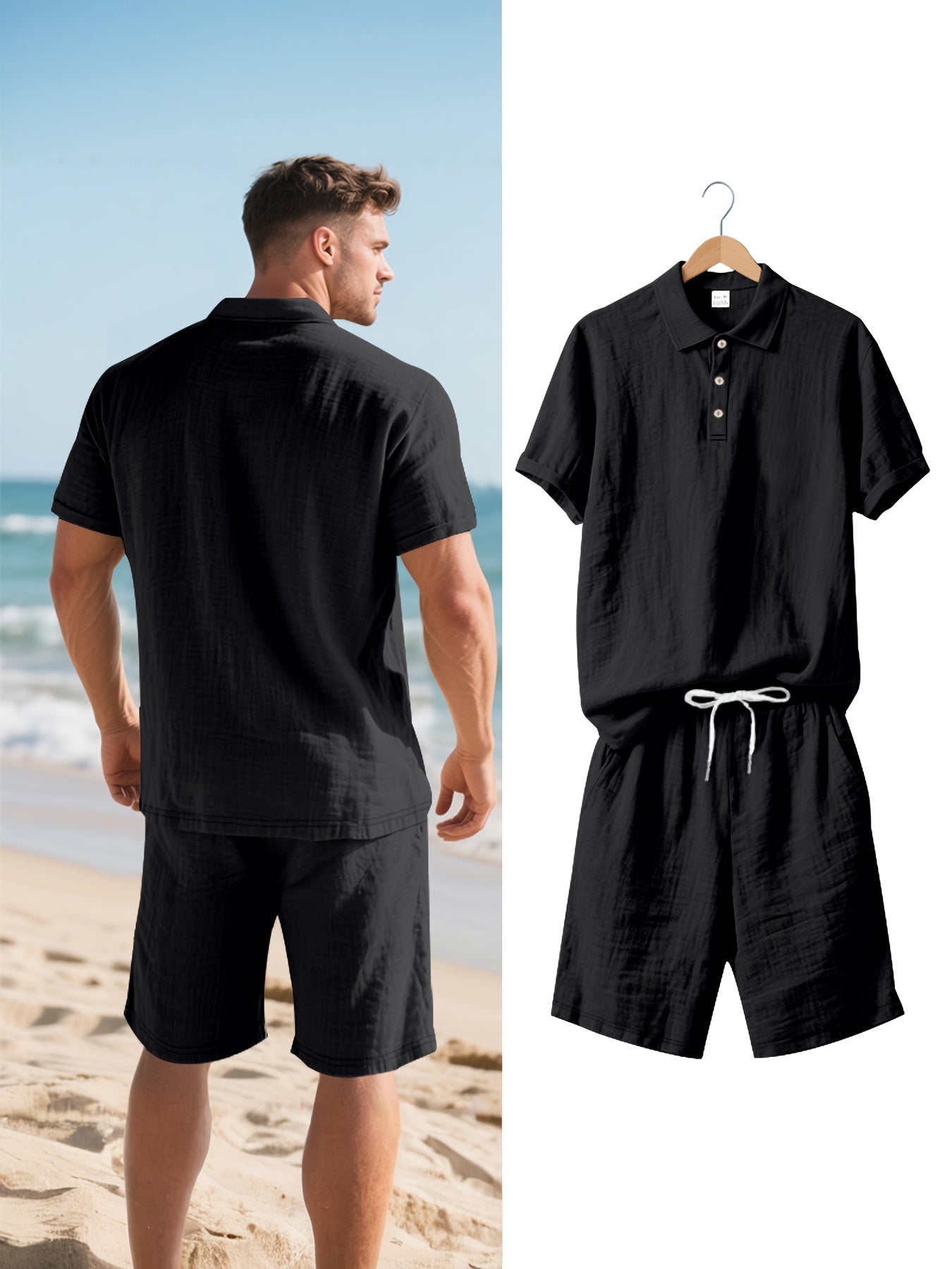 Conjunto de Polo y Pantalón Corto de Lino para Hombre