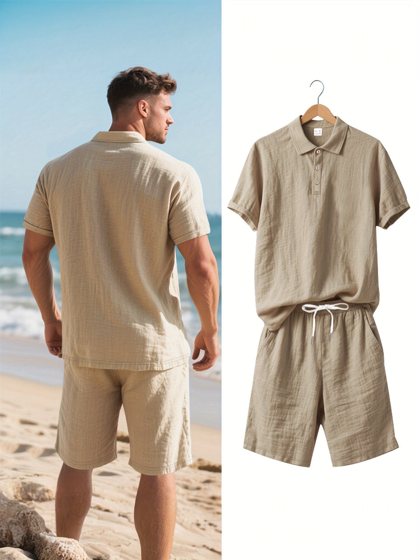 Conjunto de Polo y Pantalón Corto de Lino para Hombre