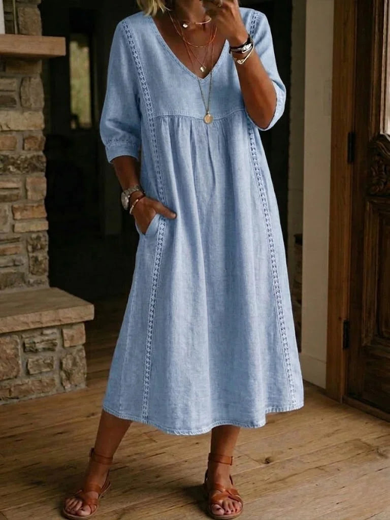Sevilla - Vestido midi de manga 3/4 con corte relajado