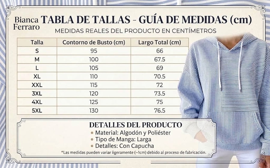 Guía de tallas de Lola | Sudadera de Rayas con Capucha