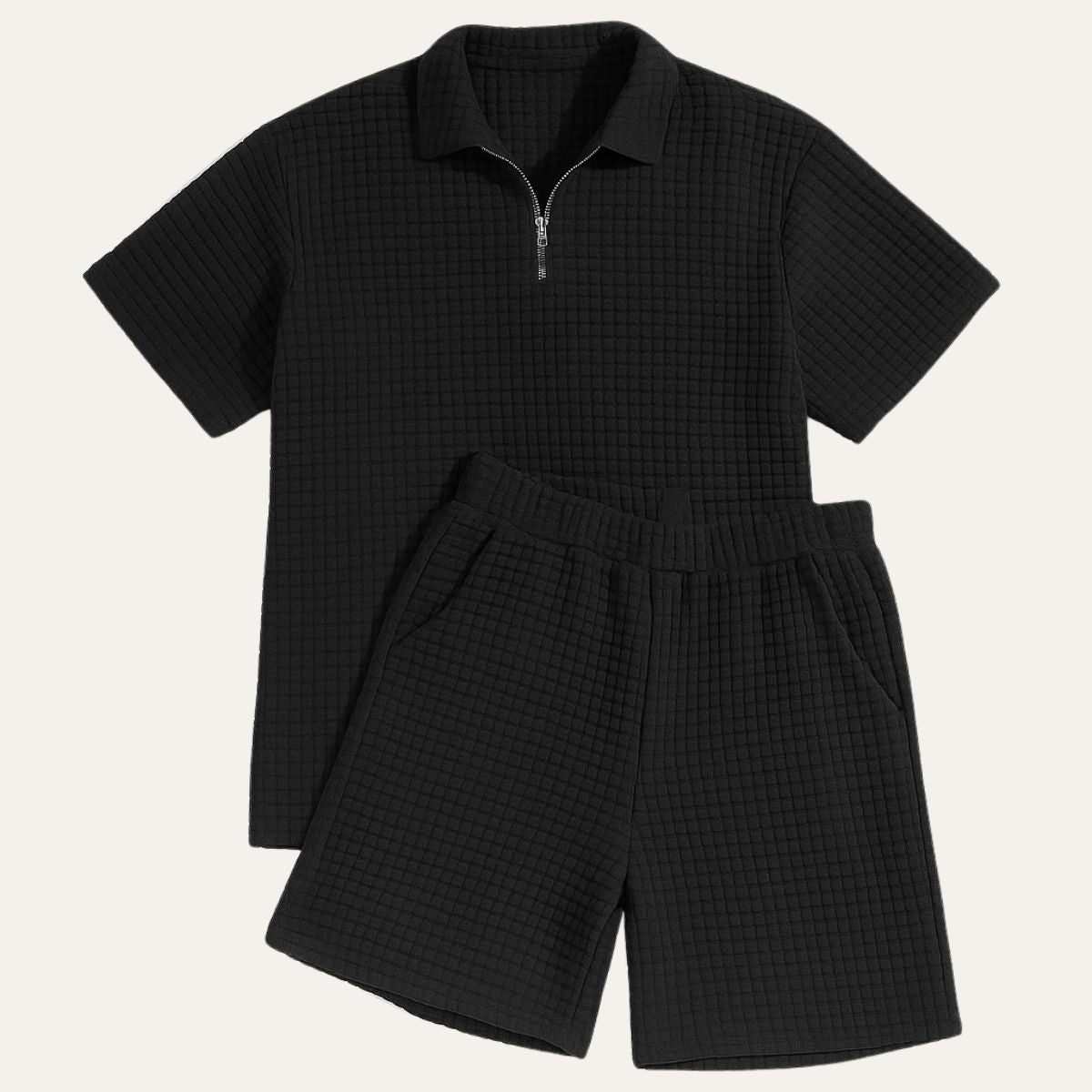 Conjunto para hombre - Polo con Cremallera y Pantalones Cortos con Textura de Cuadrícula