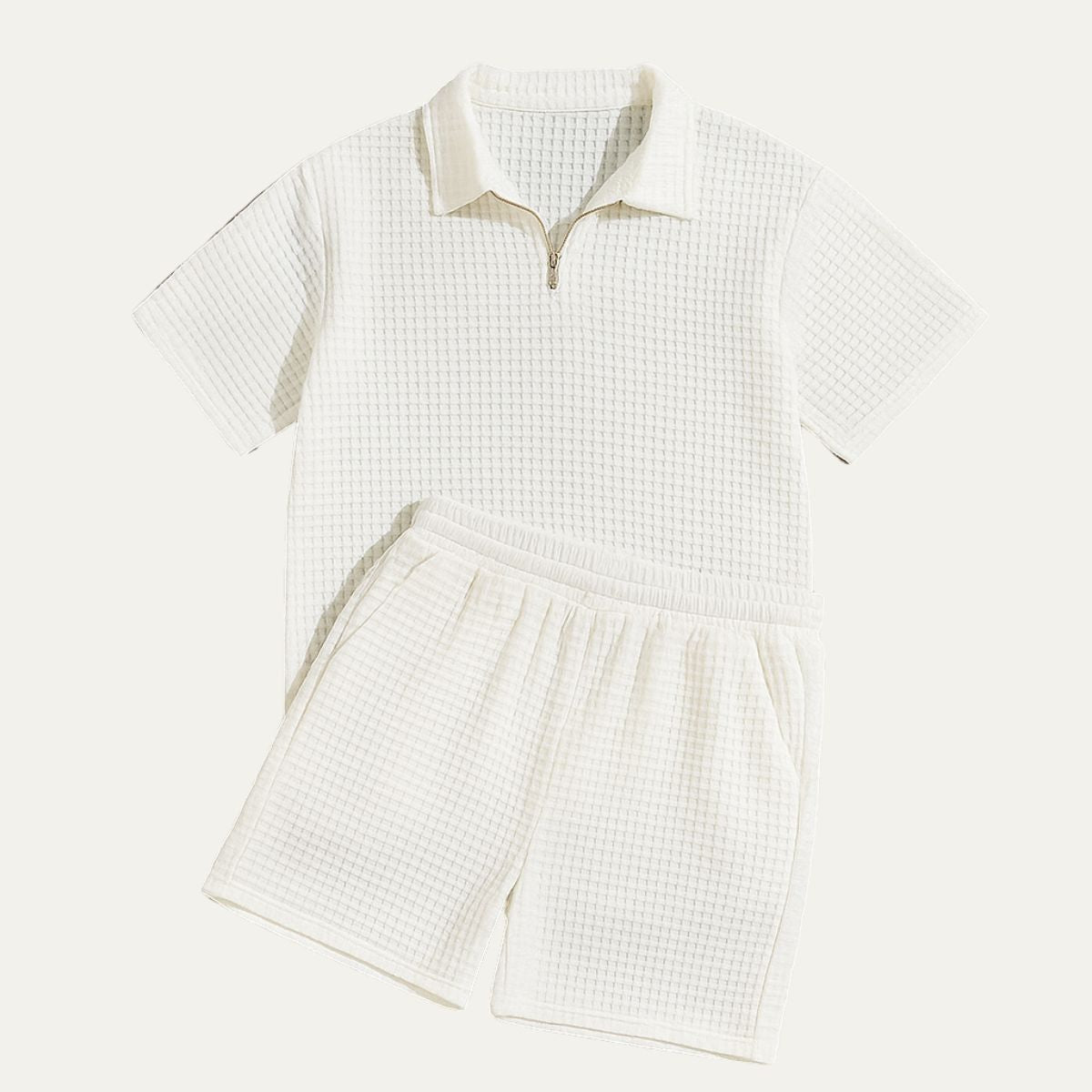 Conjunto para hombre - Polo con Cremallera y Pantalones Cortos con Textura de Cuadrícula