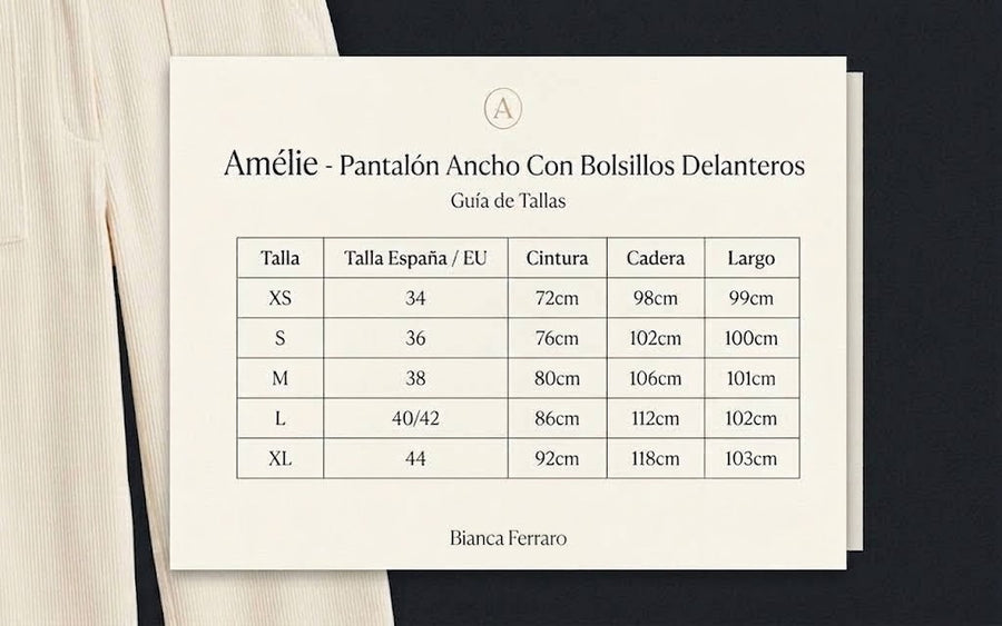 Guía de tallas de Amélia – Pantalón Ancho Con Bolsillos Delanteros