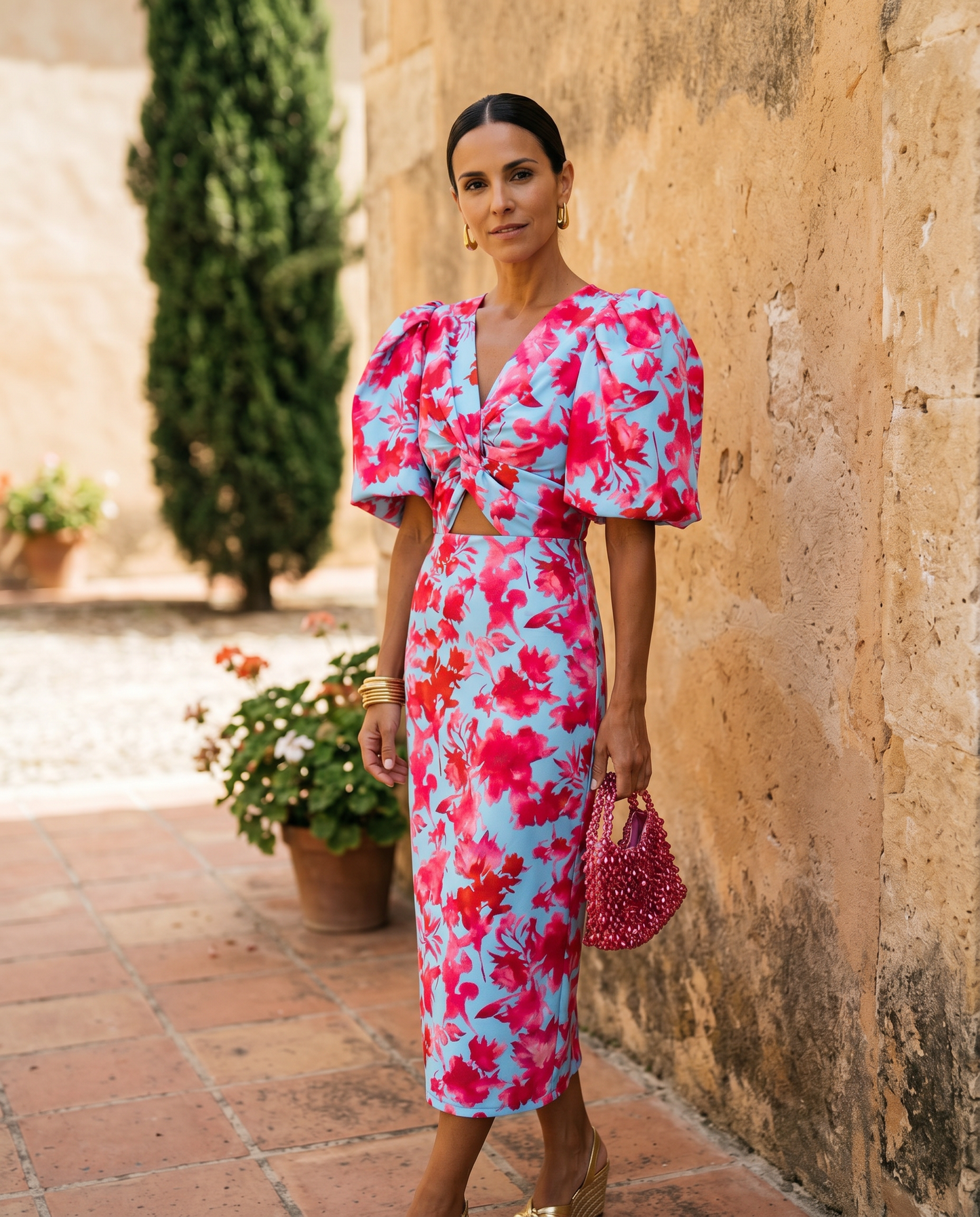 Sophie | Vestido Midi Estampado con Mangas Abullonadas