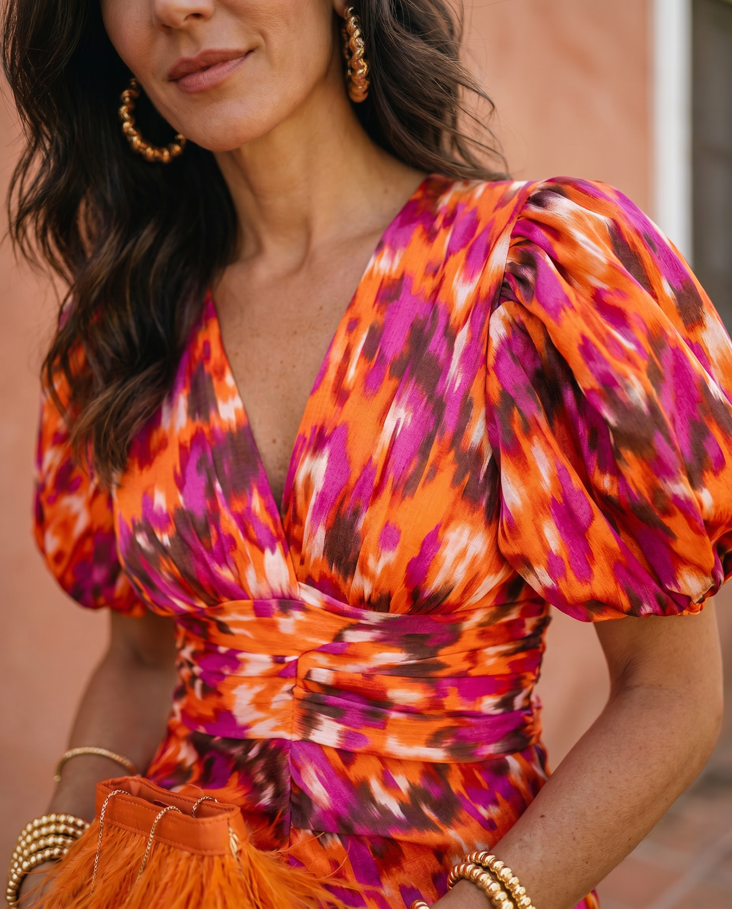 Sophie | Vestido Midi Estampado con Mangas Abullonadas