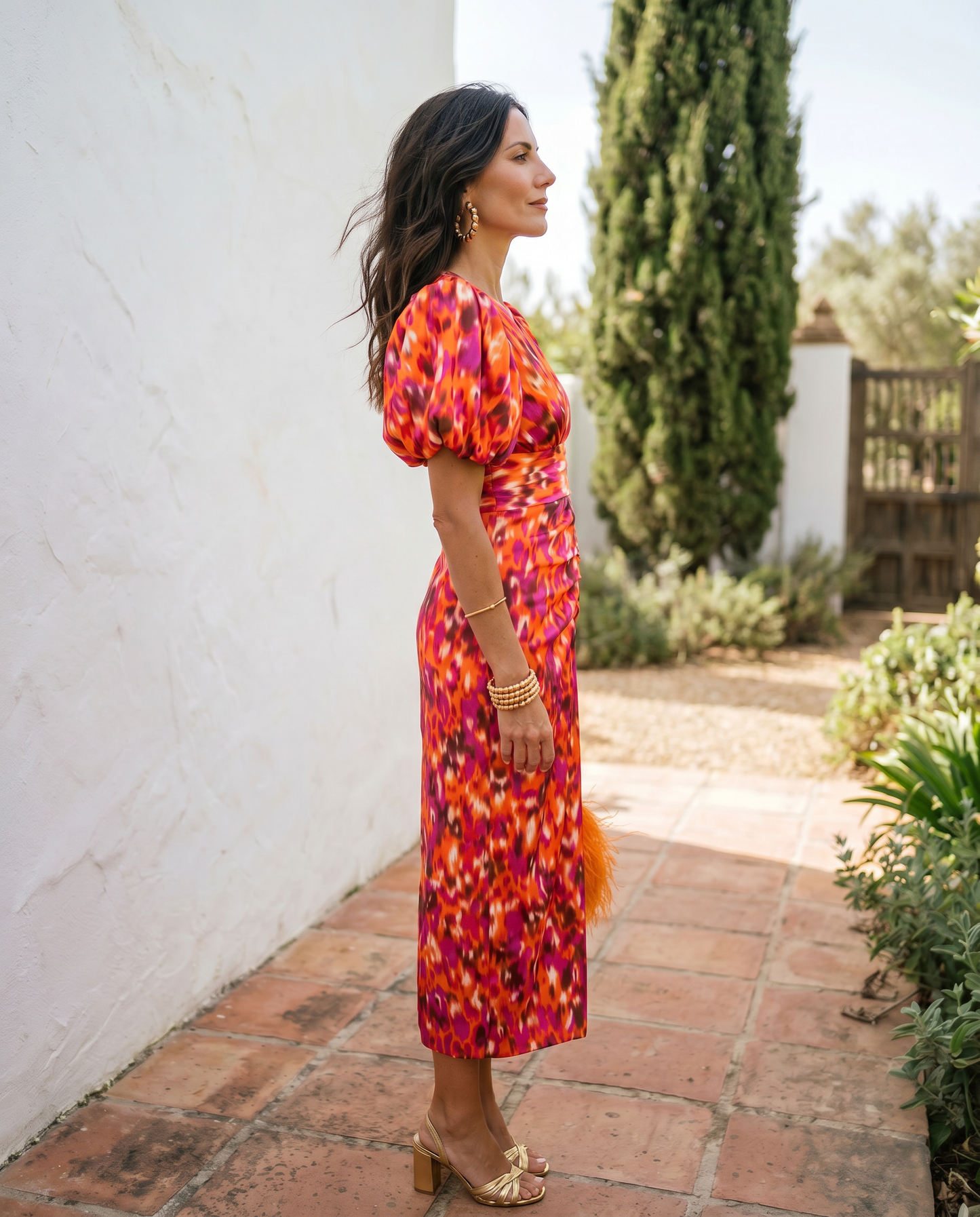 Sophie | Vestido Midi Estampado con Mangas Abullonadas