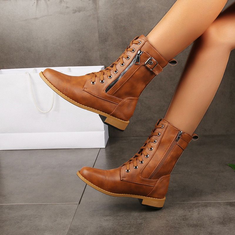Botas de cuero con punta redonda y cremallera